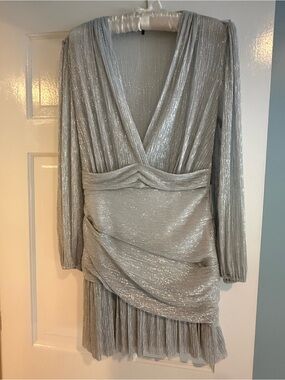 Elegant Silver Plisse Wrap Dress -Women’s